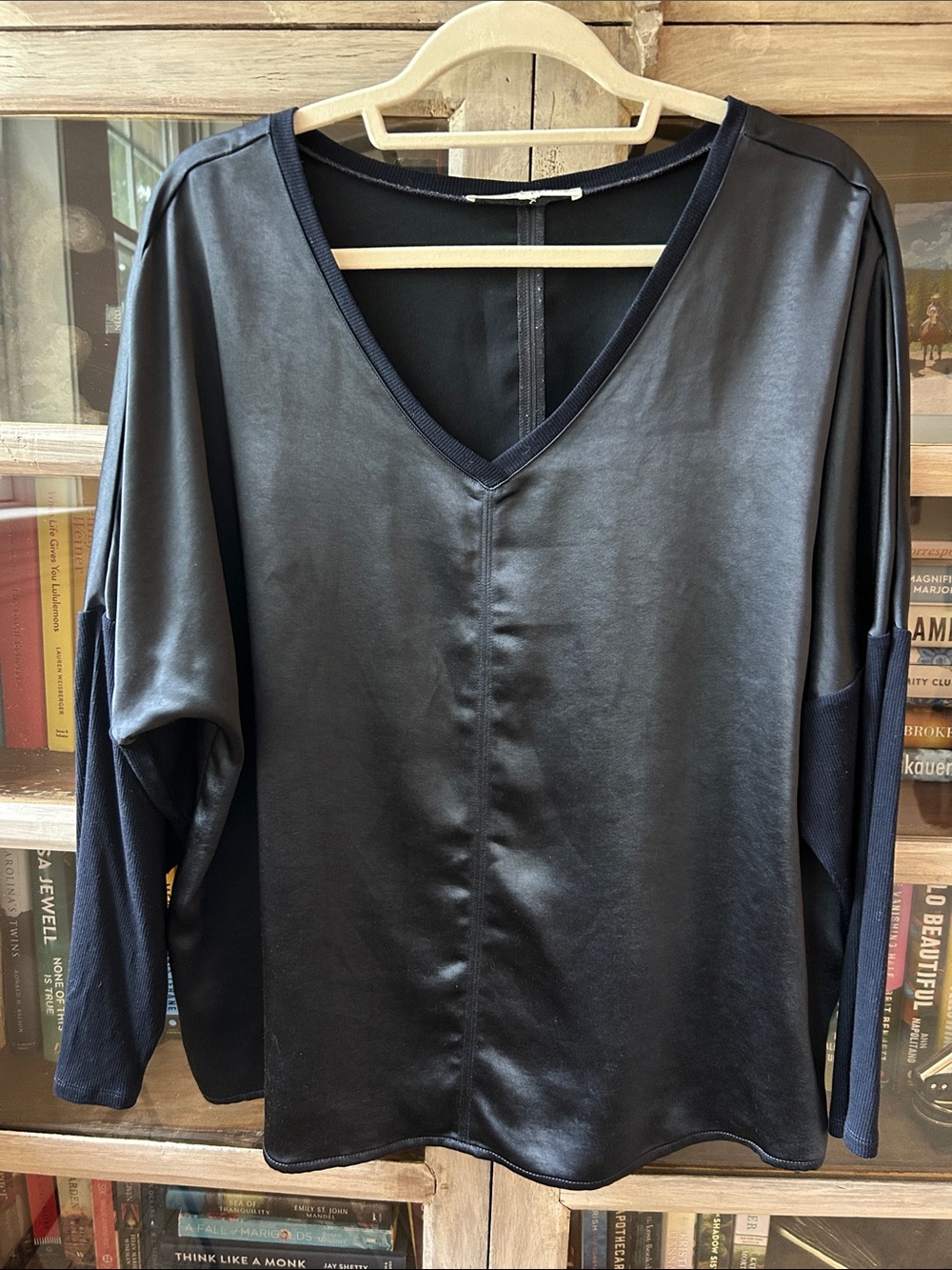 Women's navy blue Melissa Nepton Long Sleeve Satin-Look Top